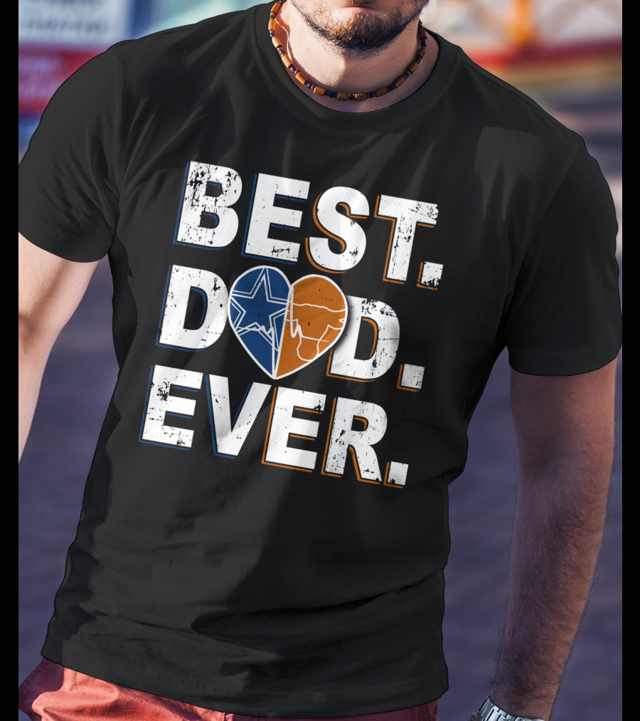Best Dad Ever Cowboys Longhorns Heart Logos T-Shirt