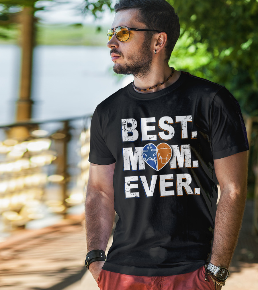 Best Mom Ever Cowboys Star And Longhorn Heart T-Shirt