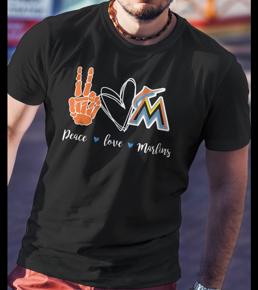 Peace Love Marlins Miami Marlins T-Shirt