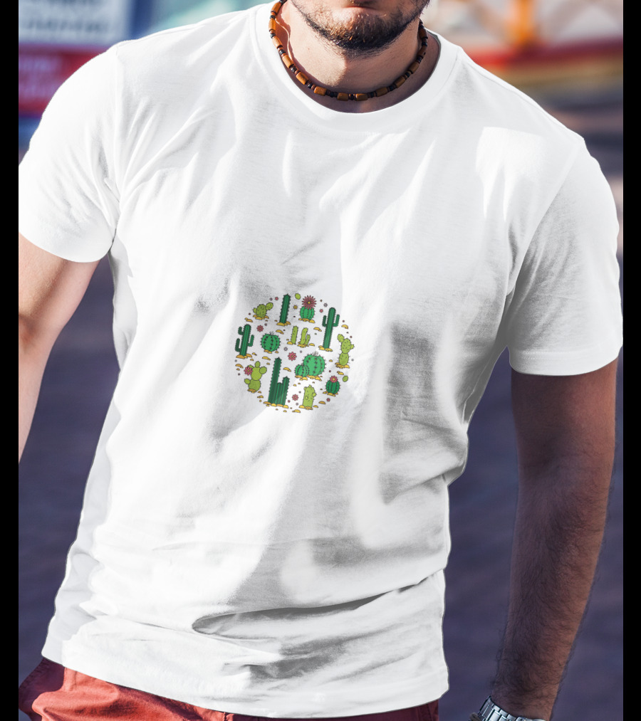 Cactus Pattern Circle Succulents With Floral Elements T-Shirt