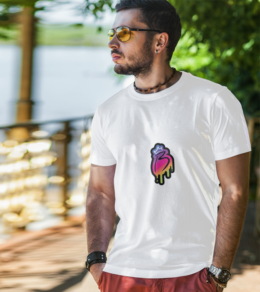 Royally B Drip With Crown Icon Gradient Pink Yellow Black Border T-Shirt