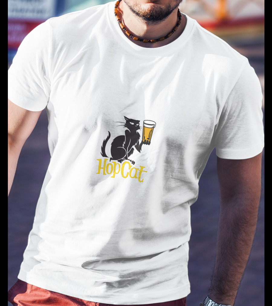 Madison Beer HopCat Logo Black Cat Holding Beer Glass T-Shirt
