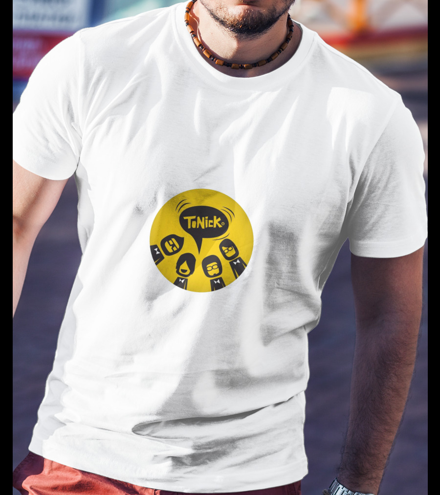 TONICK Yellow Circle With Cartoon Characters T-Shirt