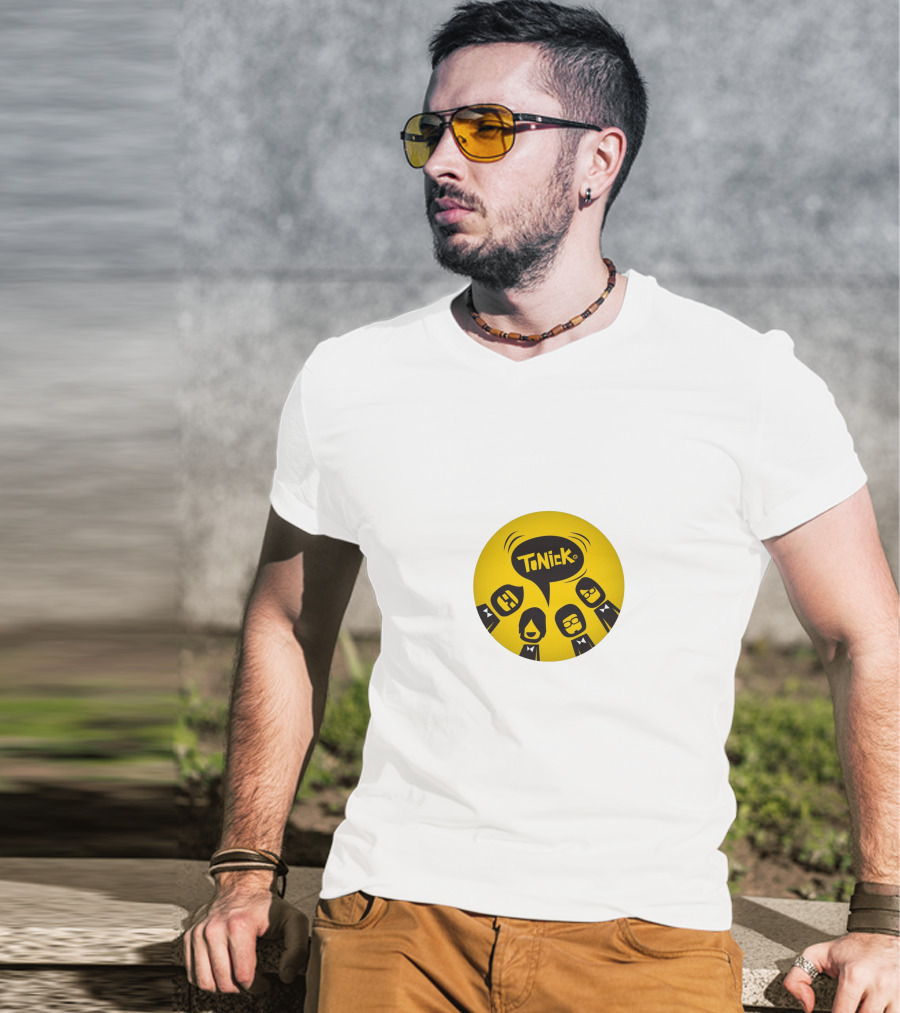 TONICK Yellow Circle With Cartoon Characters T-Shirt