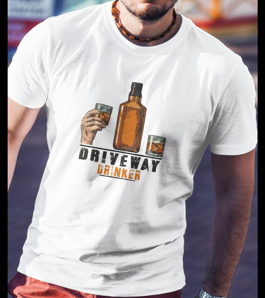 Driveway Drinker Whiskey Bottle And Glasses T-Shirt