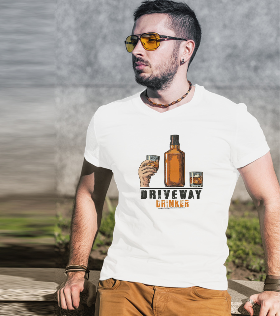 Driveway Drinker Whiskey Bottle And Glasses T-Shirt