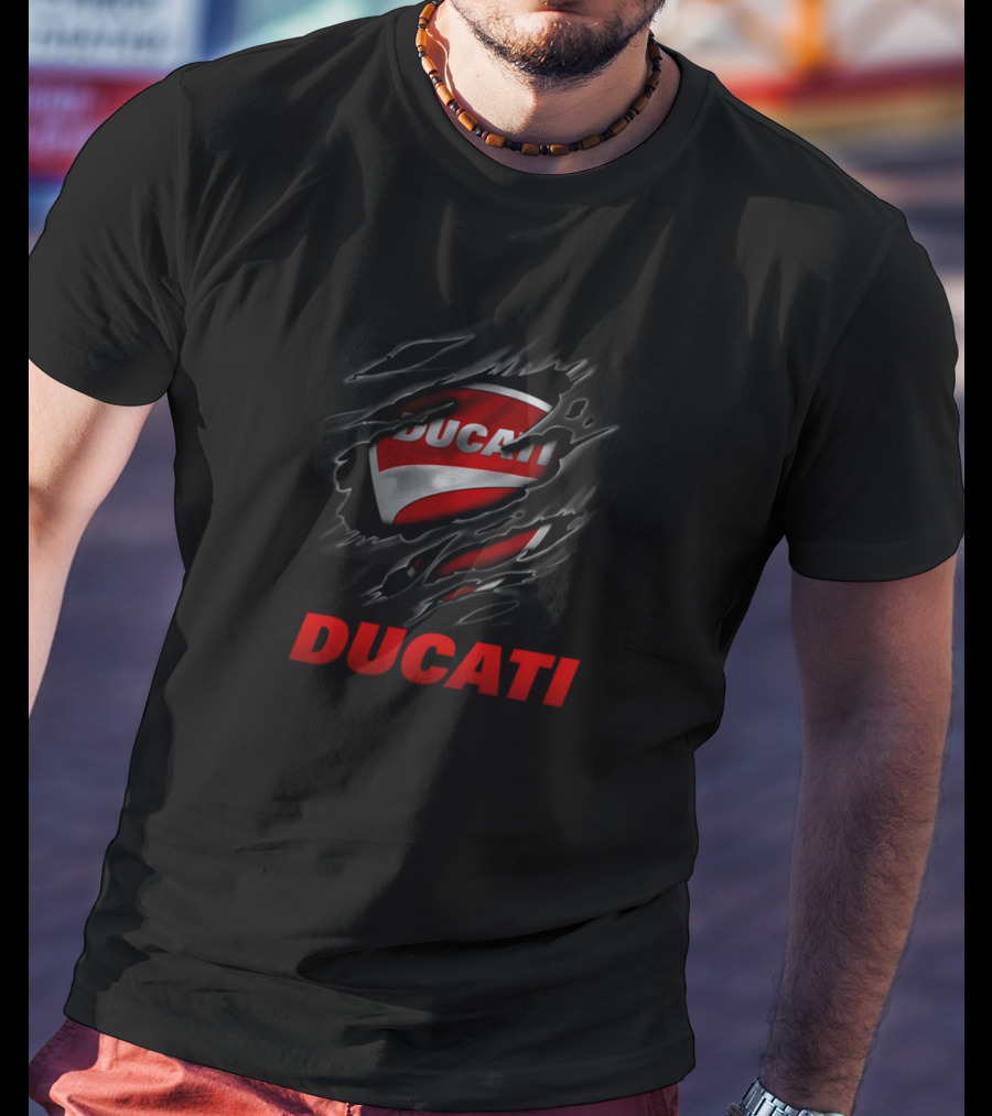 DUCATI Red Logo Ripped Effect T-Shirt
