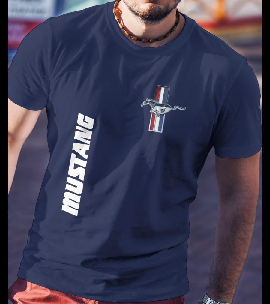 Mustang Running Horse Emblem Navy Blue T-Shirt