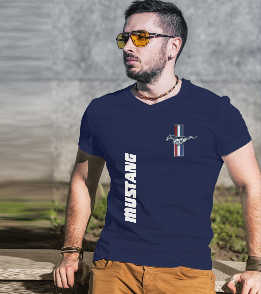 Mustang Running Horse Emblem Navy Blue T-Shirt