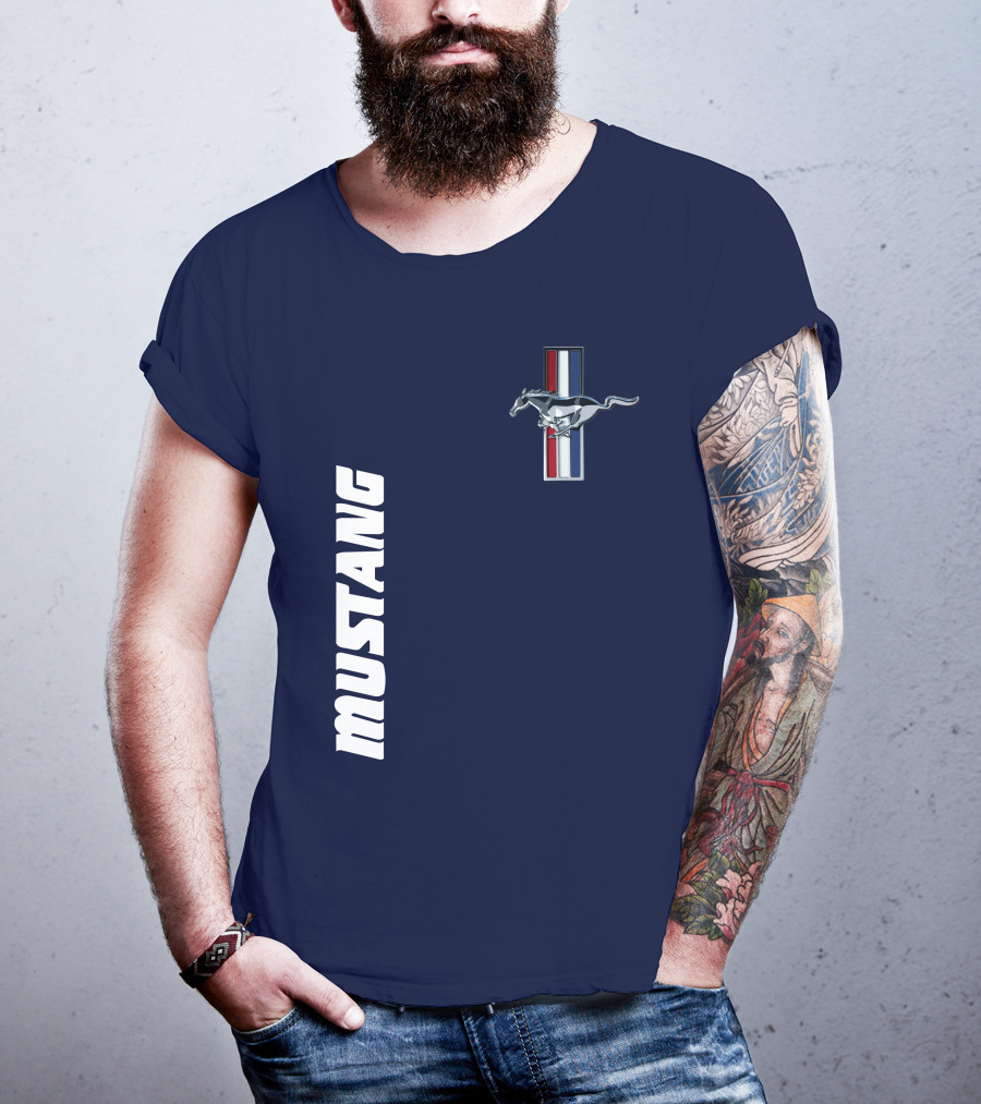 Mustang Running Horse Emblem Navy Blue T-Shirt