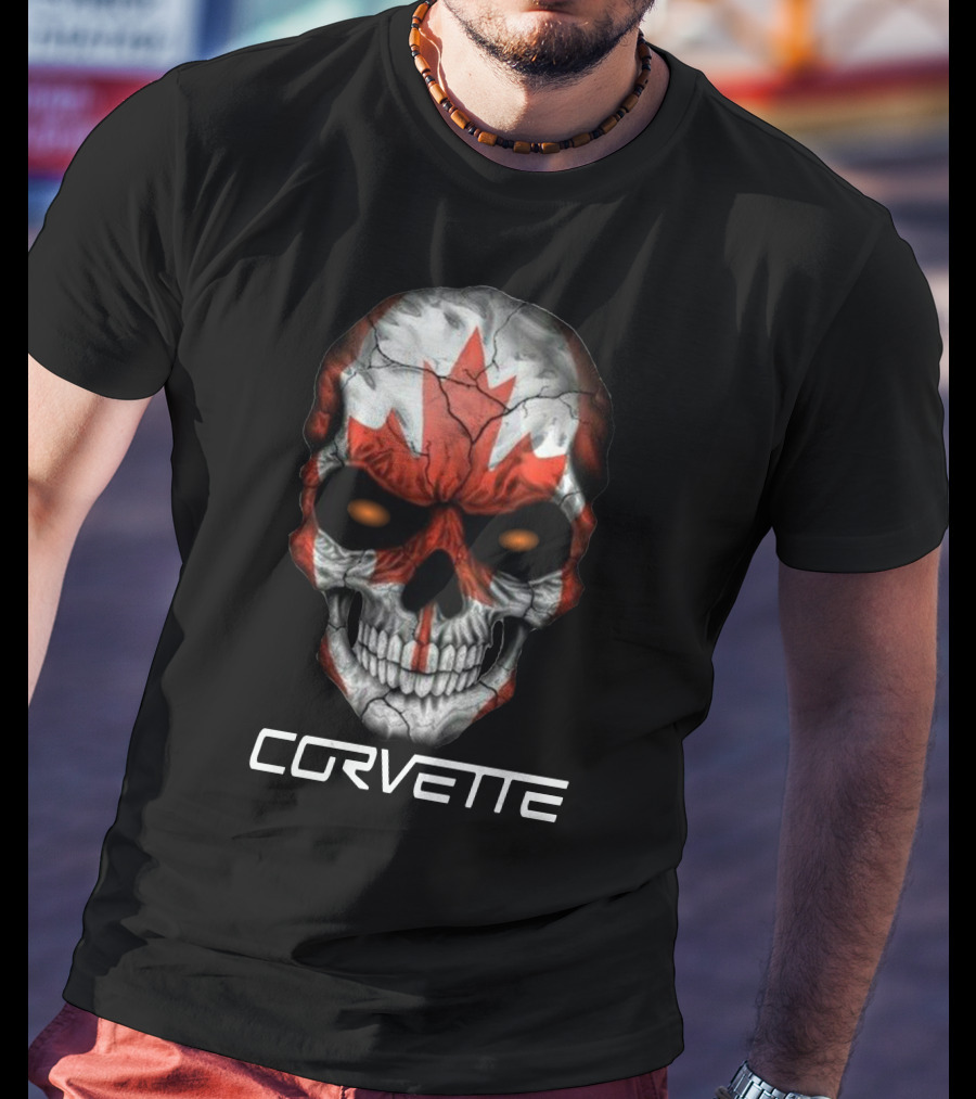 CORVETTE Canada Skull With Red Maple Leaf T-Shirt