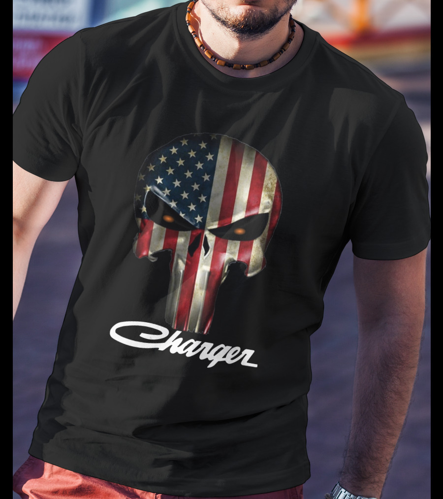 American Flag Punisher Skull Charger T-Shirt