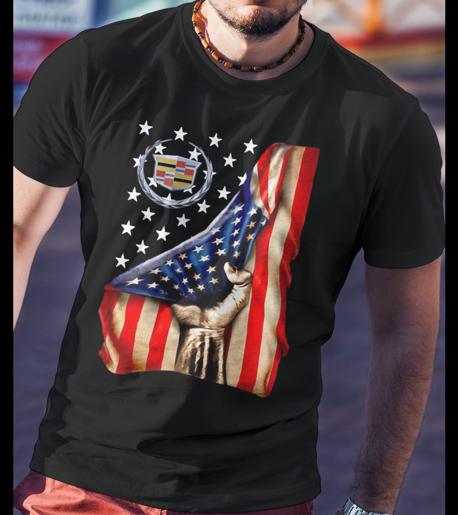 Cadillac American Flag Patriotic Car Logo T-Shirt