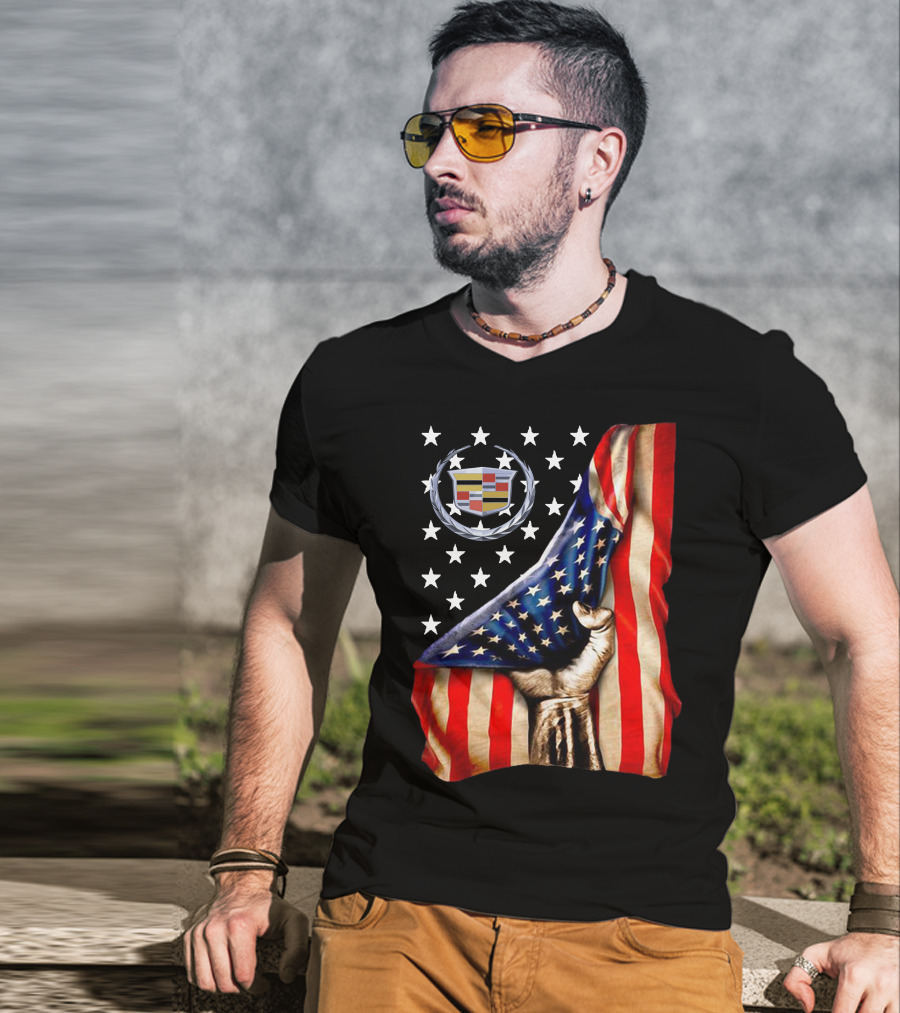 Cadillac American Flag Patriotic Car Logo T-Shirt