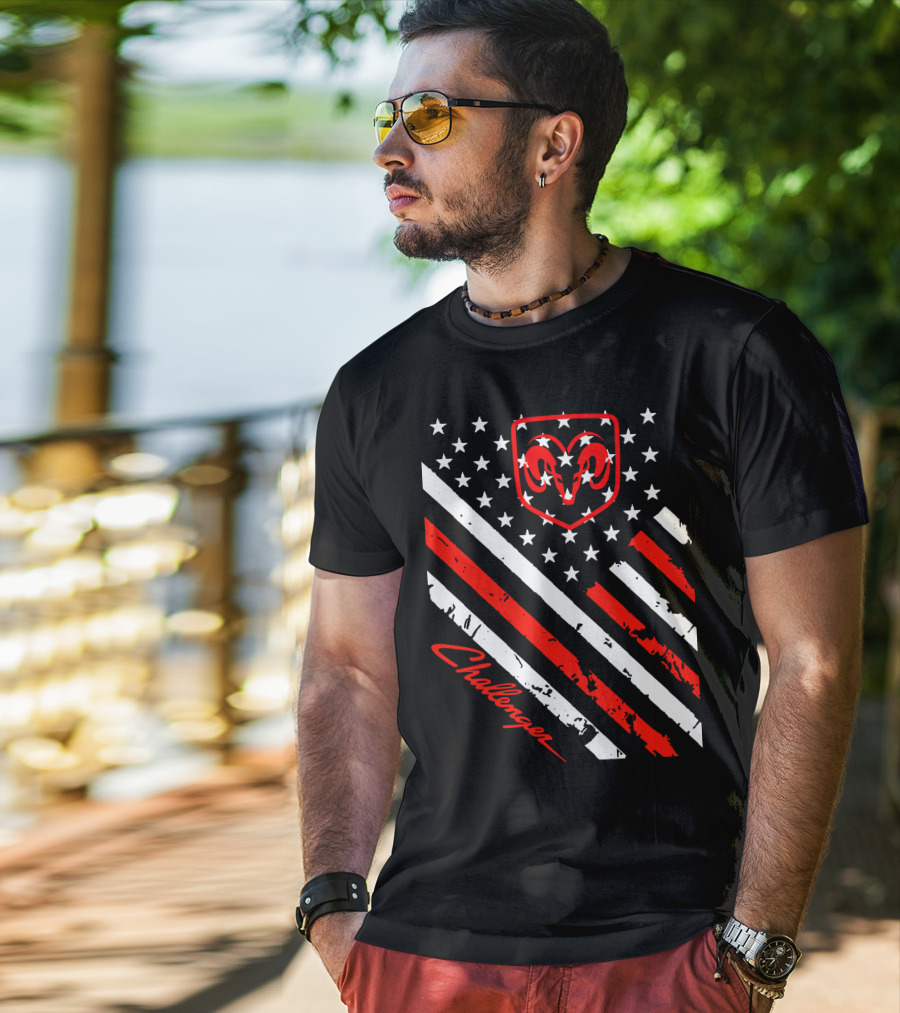 Dodge Challenger Ram American Flag Stripes Stars T-Shirt