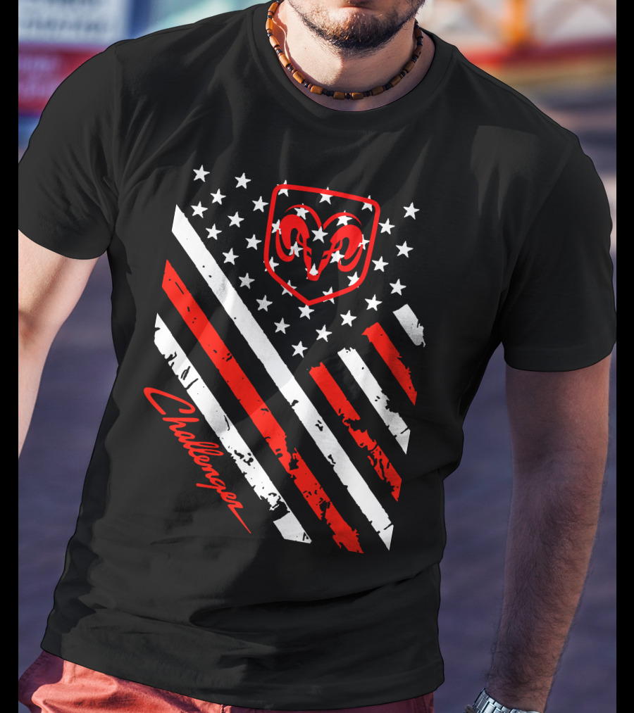 Dodge Challenger Ram American Flag Stripes Stars T-Shirt