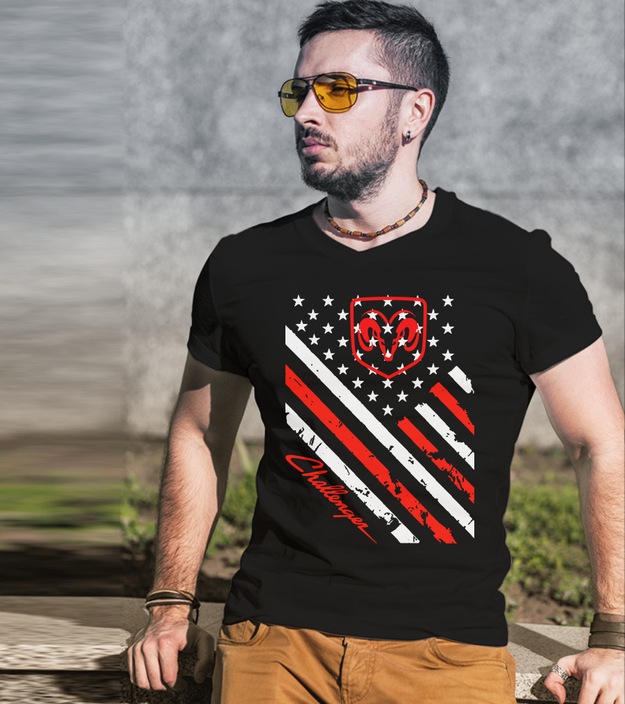 Dodge Challenger Ram American Flag Stripes Stars T-Shirt