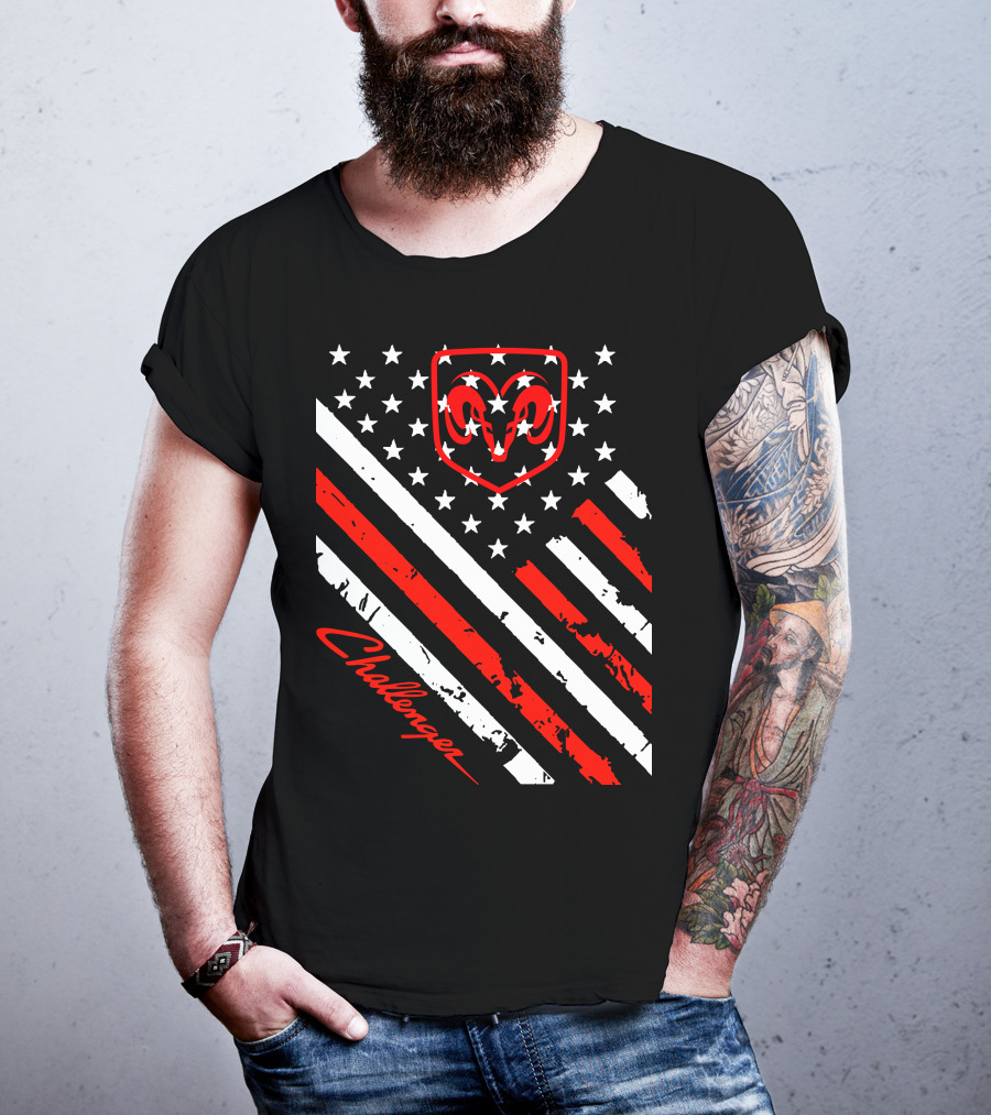 Dodge Challenger Ram American Flag Stripes Stars T-Shirt
