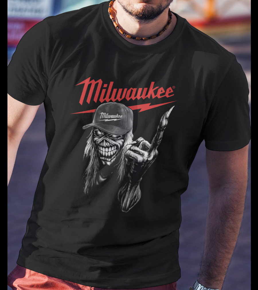 Milwaukee Skeleton With Cap And Lightning Bolt T-Shirt