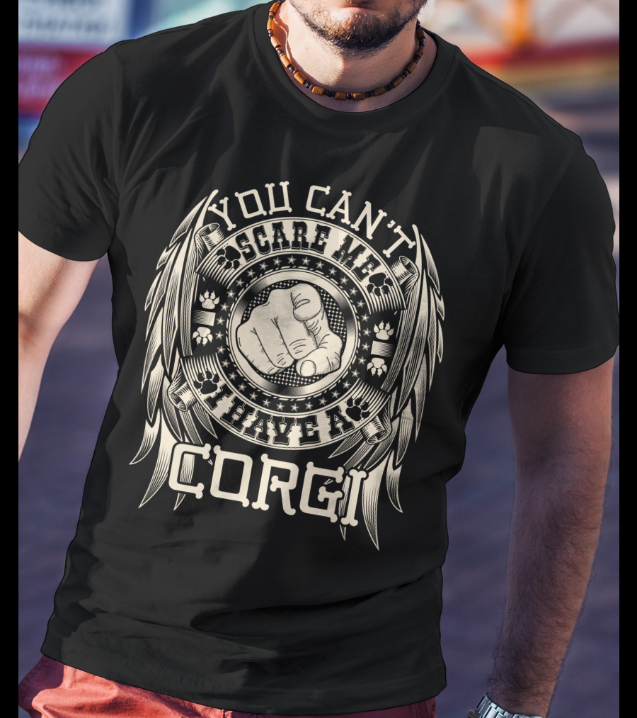 You Can't Scare Me I Have A Corgi Paw Print Stars Badge T-Shirt
