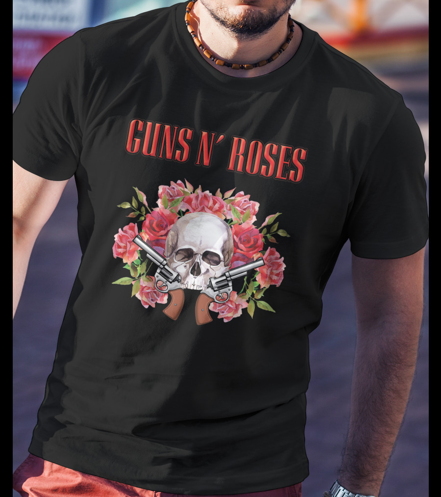 Guns N' Roses Greatest Hits Live On Air Skull Roses Pistols T-Shirt