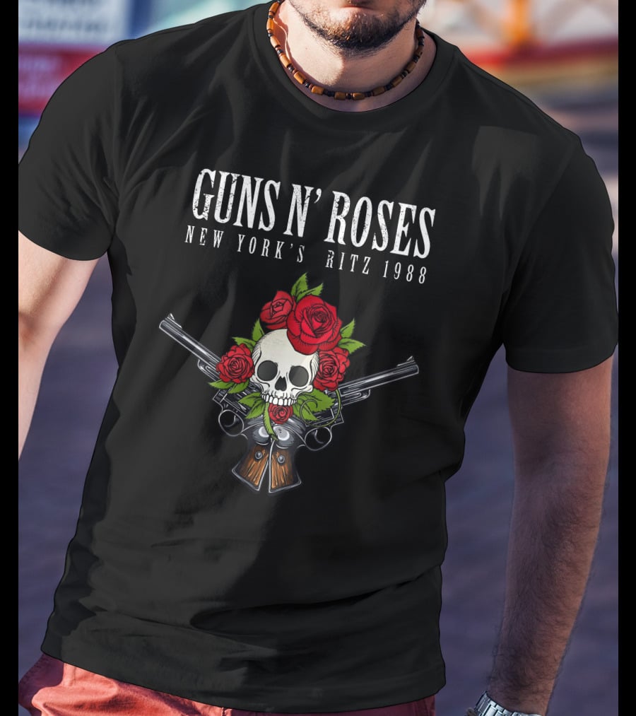 Guns N' Roses New York's Ritz 1988 Skull Roses Pistols T-Shirt