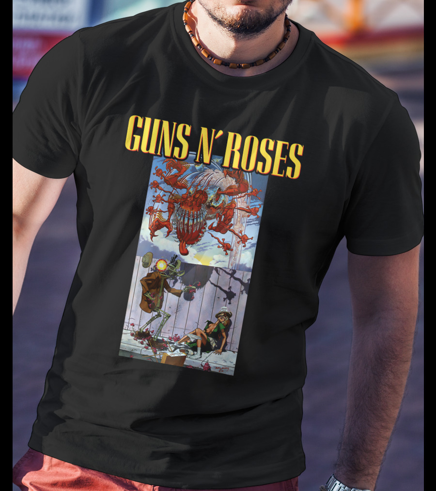 Guns N' Roses Illustrative Scene Featuring Intricate Characters And Dynamic Elements T-Shirt
