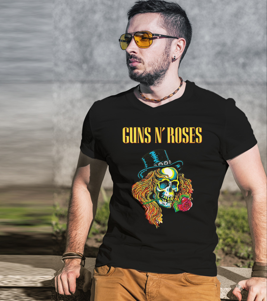Guns N' Roses Skull With Hat And Rose T-Shirt