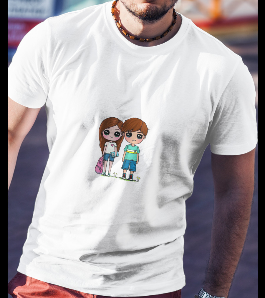 LaurDIY Cute Anime Couple With Heart Shirt And Backpack T-Shirt