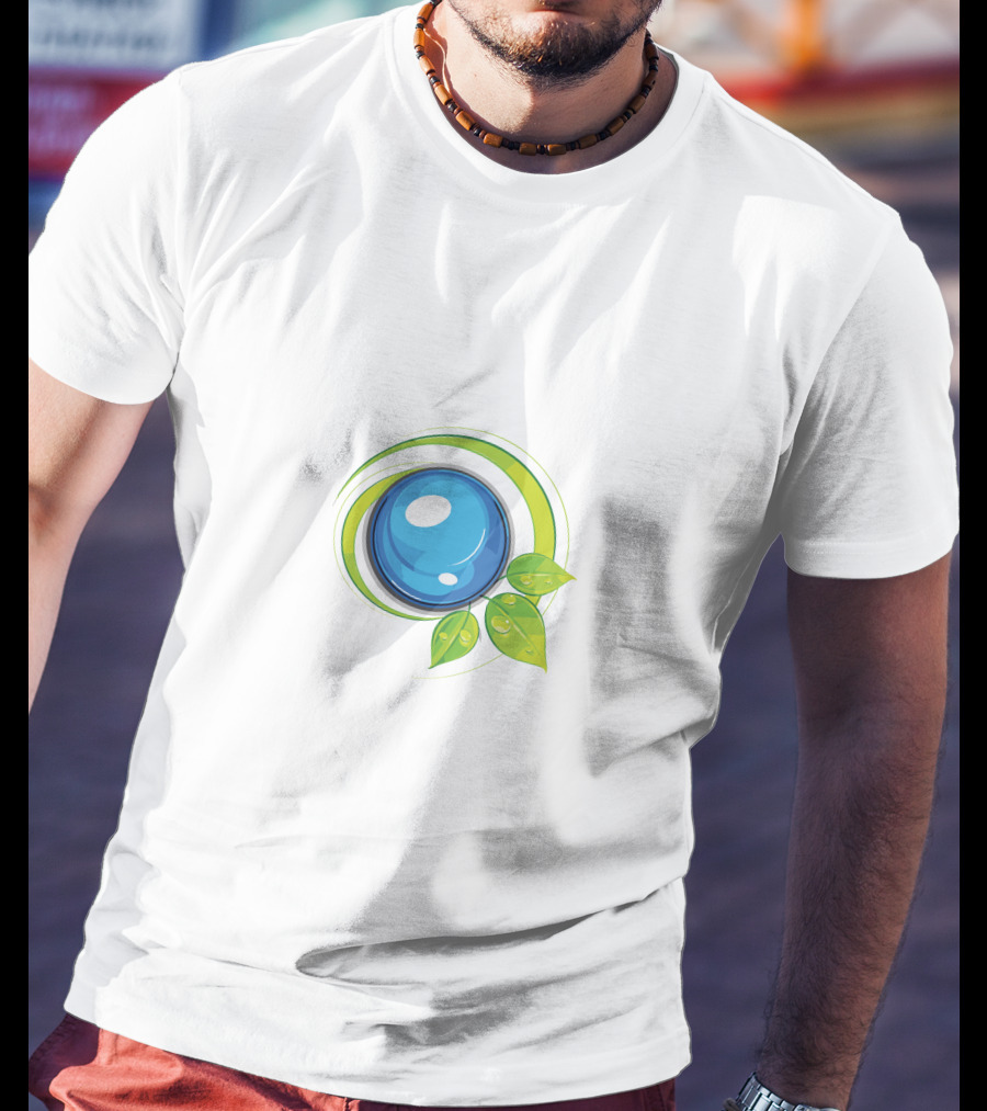 Leafy Blue Orb With Green Leaves T-Shirt