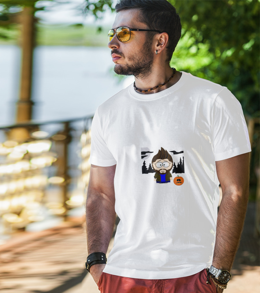 Alex Warren Halloween Cartoon Character With Pumpkin And Spooky Forest Scene T-Shirt