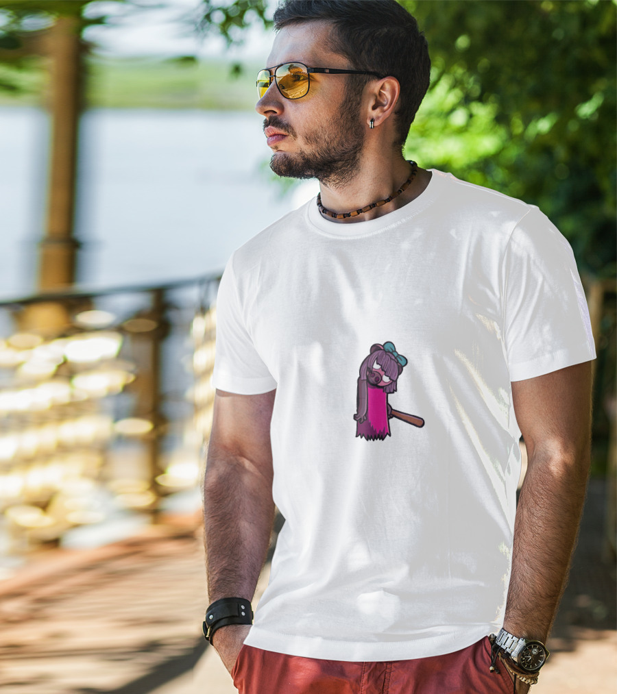 Kindly Keyin Bat-Wielding Purple Bear Character T-Shirt