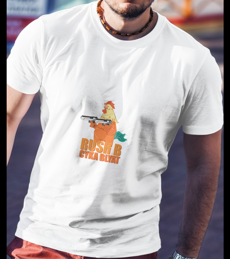 Rush B Cyka Blyat Rooster Holding Gun T-Shirt