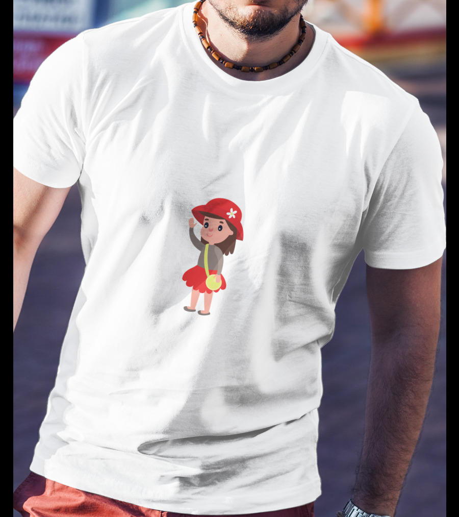 Girl In Red Dress With Hat And Flower Bag T-Shirt