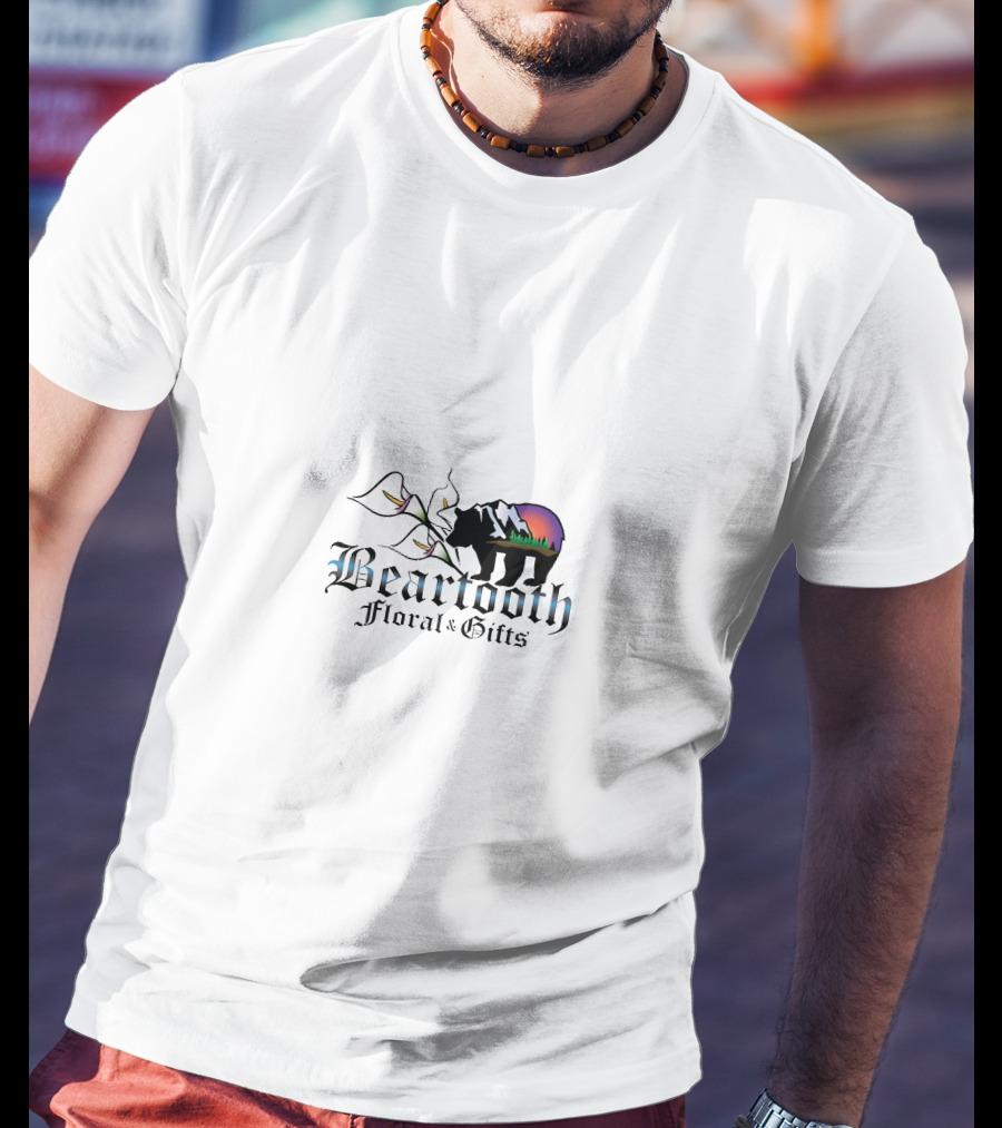 Beartooth Floral And Gifts Bear Silhouette With Mountain Sunset And Floral Elements T-Shirt