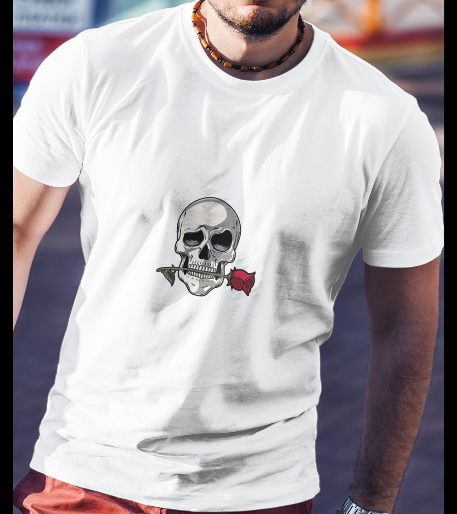 Alluring Skull With Rose T-Shirt