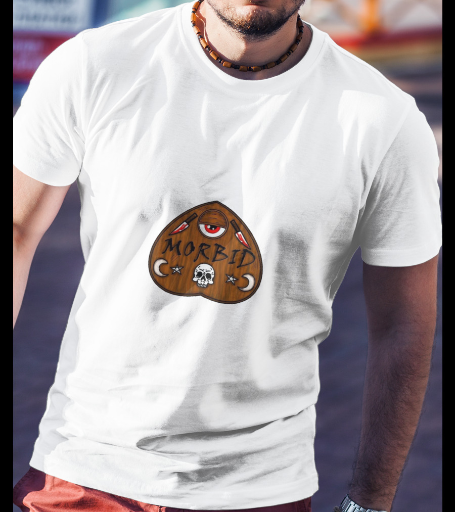 Morbid Podcast Wood Ouija Skull Knives Crescent Moon T-Shirt