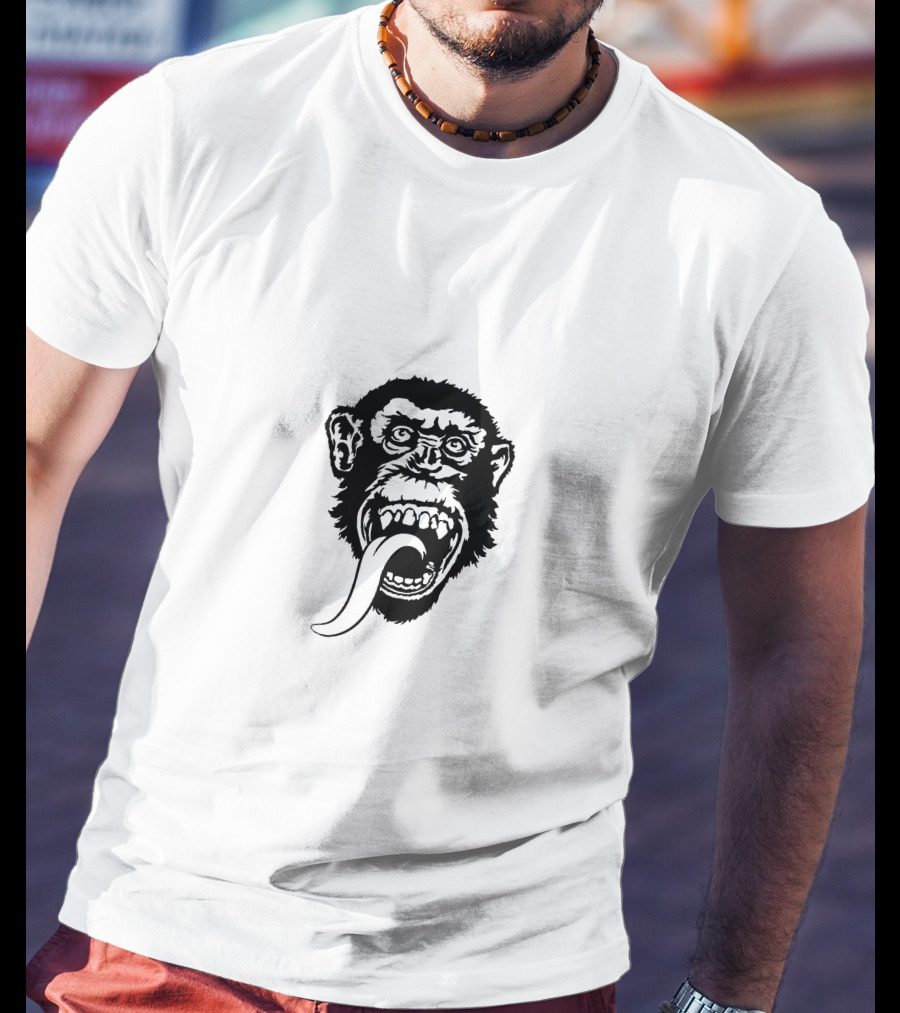 Gas Monkey Tongue-Out Black And White Monkey Head T-Shirt