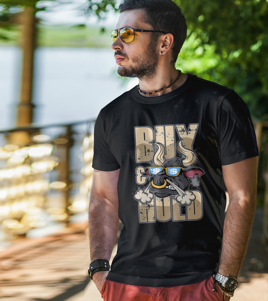 Buy And Hold Bull Head With Dollar Signs IN Sunglasses T-Shirt