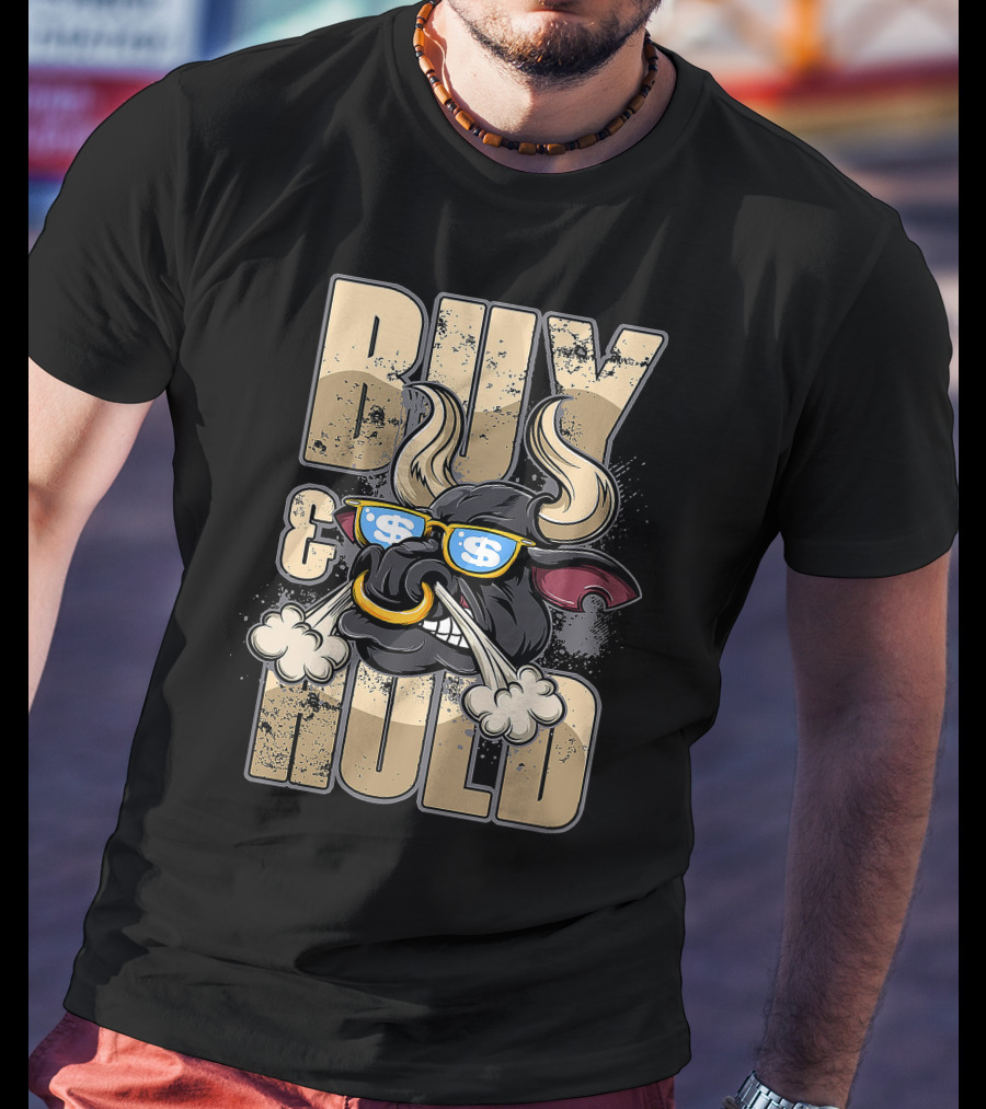 Buy And Hold Bull Head With Dollar Signs IN Sunglasses T-Shirt