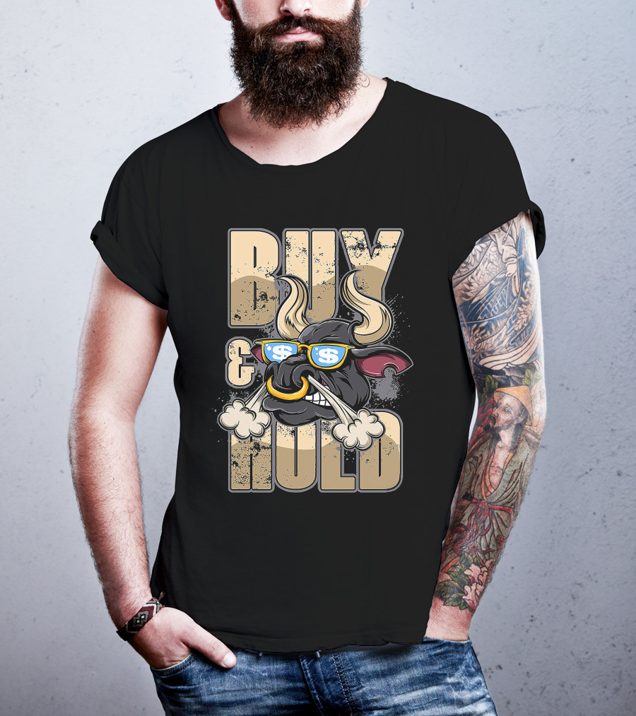 Buy And Hold Bull Head With Dollar Signs IN Sunglasses T-Shirt