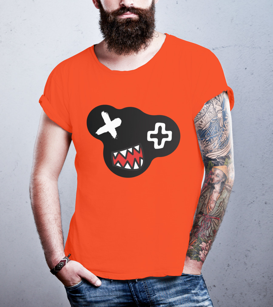 Monstrosity X Plus Mark Teeth Icon On Black Blob Shape T-Shirt