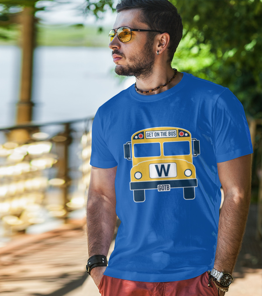 Cubs GOTB Blue And Yellow Bus W Get On The Bus T-Shirt