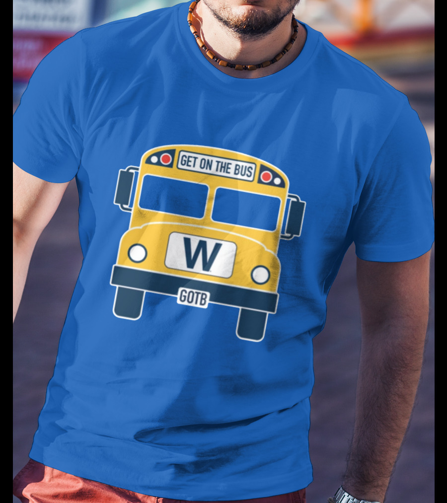 Cubs GOTB Blue And Yellow Bus W Get On The Bus T-Shirt