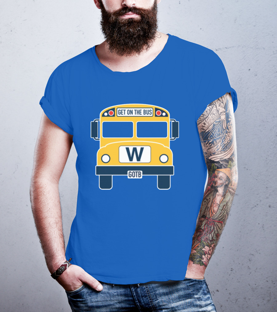 Cubs GOTB Blue And Yellow Bus W Get On The Bus T-Shirt