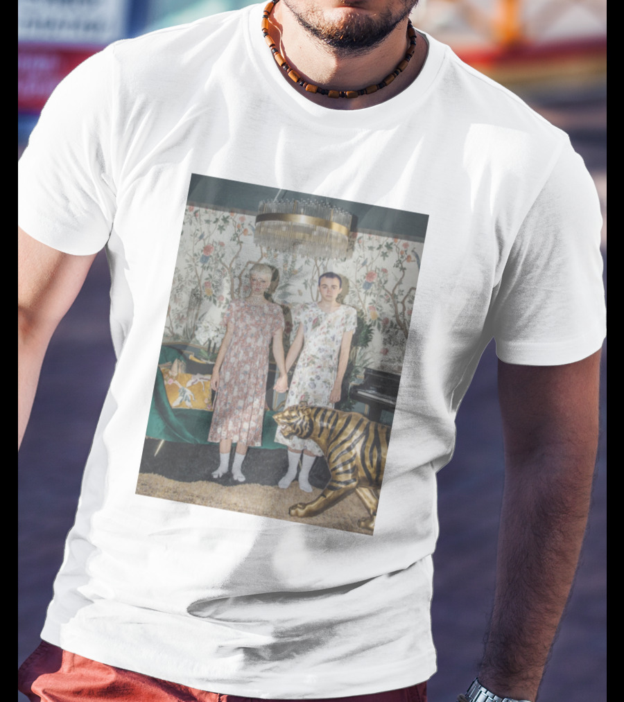 Emmy Lan And Emmy Hartman Hand Holding With Golden Tiger And Floral Wallpaper T-Shirt