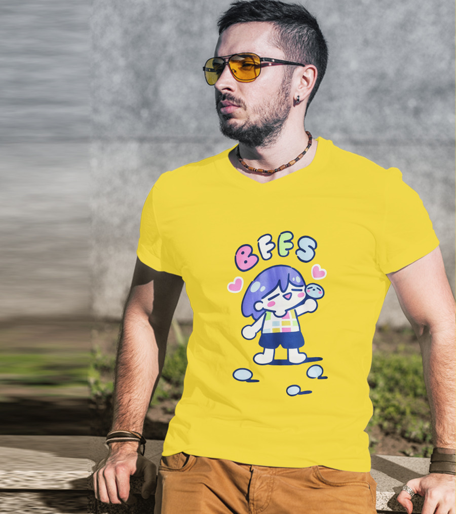Omocat Omori Kel BFFS Purple Hair Colorful Hearts T-Shirt