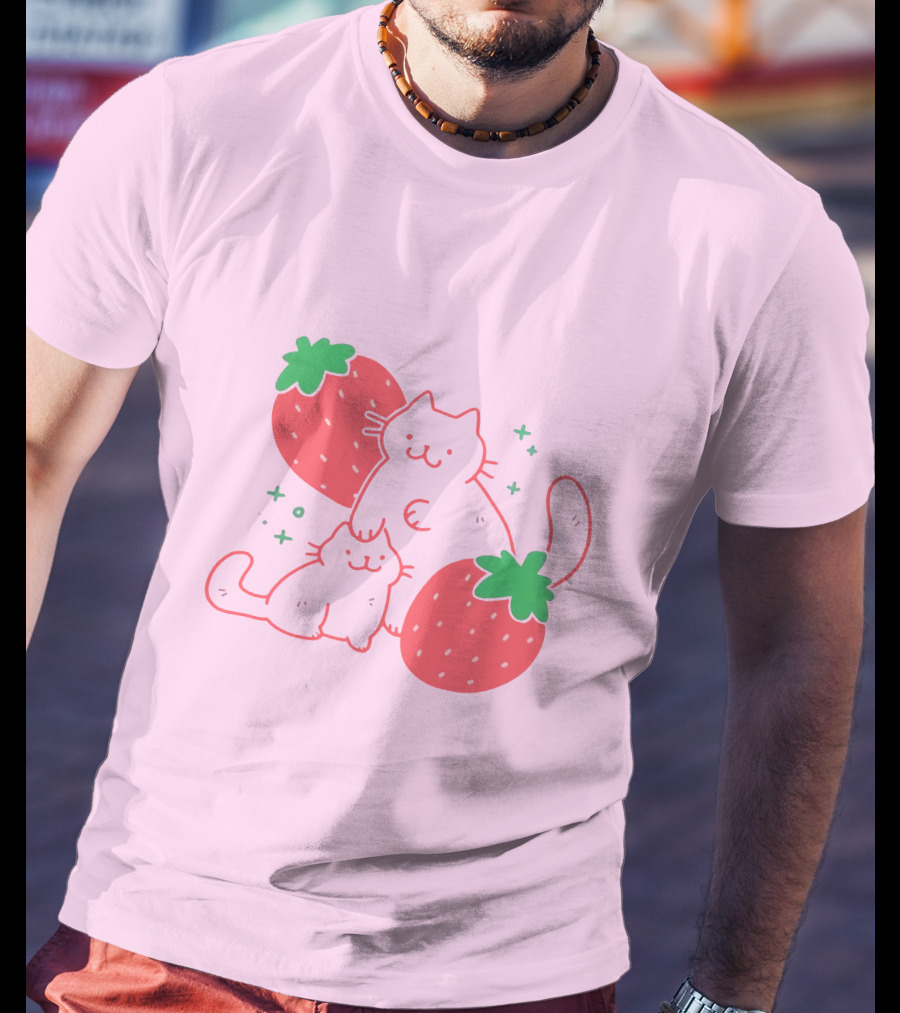 Crowlines Shop Strawberry Cat And Kitten With Stars And Strawberries T-Shirt
