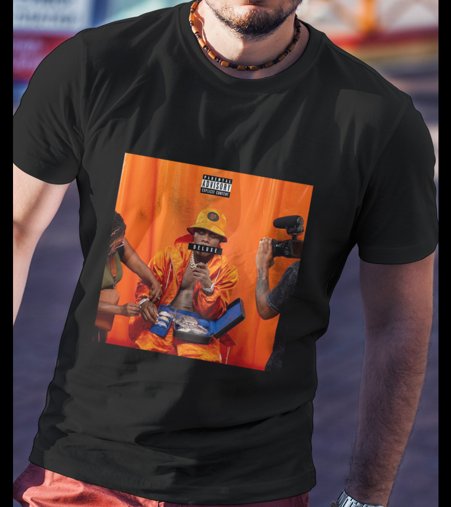 Dababy Merch Blame It On Baby Deluxe Parental Advisory Explicit Content Orange Outfit Photography T-Shirt