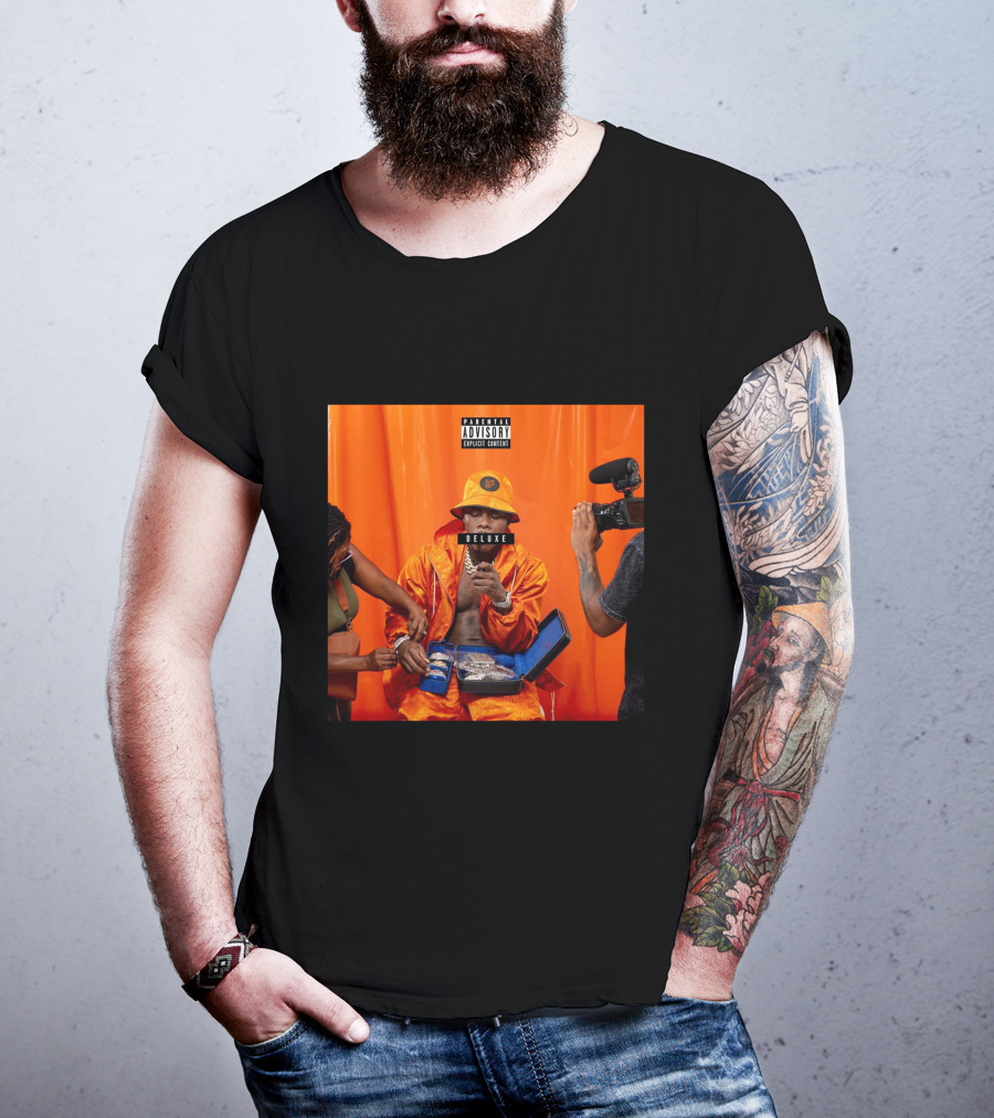 Dababy Merch Blame It On Baby Deluxe Parental Advisory Explicit Content Orange Outfit Photography T-Shirt